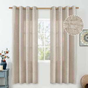 Linen Curtains 72 Inch Length for Bedroom/Dining Room Window Light Filtering, Thick Burlap Semi Sheer Farmhouse Non See Through Grommet Living Room Drapes, 52 Inch Wide 2 Panel Set,Natural