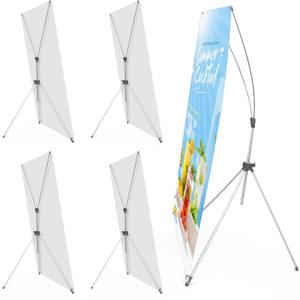 Zonon 4 Pcs X Banner Stand Adjustable Fit 23 x 63 to 32 x 78 Inch X Frame Banner Stand for Stores Tradeshow Restaurant Event Birthday Party Outdoor Activities Booth Display (Gray)