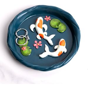 Koi Fish Ring Dish - Resin Jewelry Tray, Jewerly Holder for Women& Engagement Gift, Wedding Ring Holder for Ceremony, Key Bowl for Trinkets, Small Decorative Tray (Dark blue)