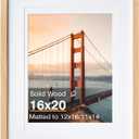 KINLINK 16x20 Picture Frame Natural - Solid Wood Frames with Acrylic Plexiglass for Pictures 12x16 / 11x14 with Mat or 16x20 without Mat, Wall Display Photo Frame, Set of 1