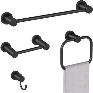 STWWO 4-Pieces Bathroom Hardware Set Black, Stainless Steel 16 Inch Towel Bar Set, Towel Racks for Bathroom Wall Mounted