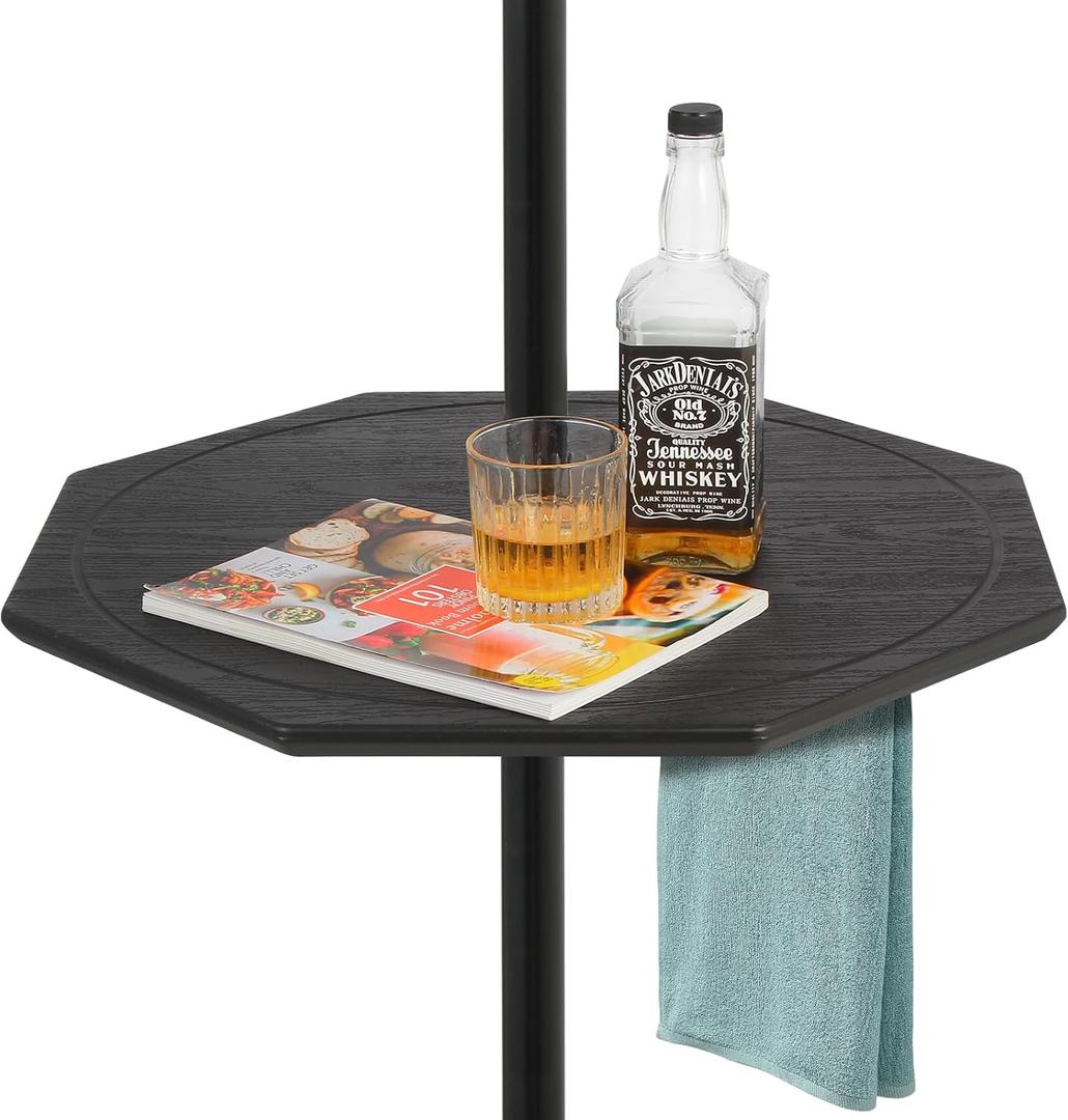 Outdoor Adjustable Umbrella Table Tray with LED Light, 23 Portable Umbrella Side Table with Hole, All Weather PE Umbrella Tray for Beach, Poolside, Backyard, Garden, Patio, Black