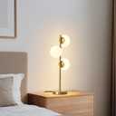 Mid Century Modern 3-Light Table Lamp, Gold LED Nightstand Lamp with White Glass Shades, Bedside Decor Lamp for Bedroom Living Room Office
