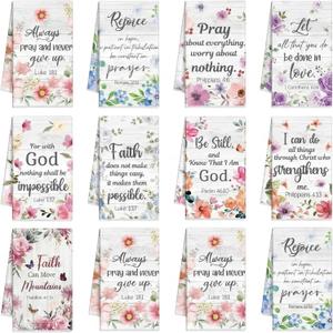 Ganeen 20 Pcs Mother's Day Religious Christian Kitchen Towel Floral Bible Verse Dish Towels Absorbent Inspirational Scripture Hymn Tea Towel Christian Gift for Spring Women Men Housewarming (Flower)