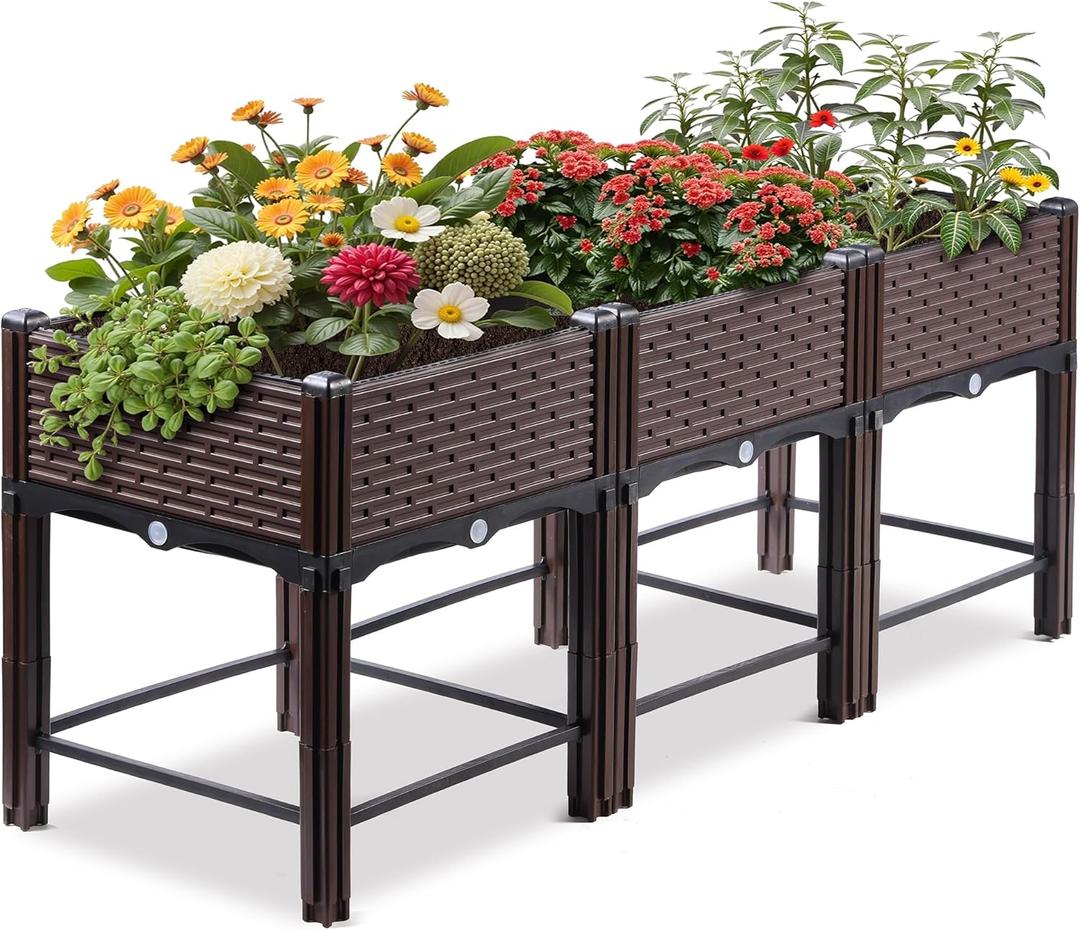 47x15x20in Raised Garden Beds Outdoor, Polypropylene Elevated Planter Boxes Outdoor for Vegetables, Flowers, Herbs, Garden Box with Drain Outlet, Heat and Frost Resistance Planters, 165lb Capacity