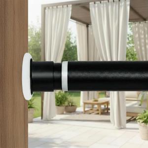 Tension Curtain Rod 43 to 122 Inches (3.6 to 10.2 ft), 1.26" Diameter Spring Adjustable Heavy Duty Long Large Curtains Pole for Windows Door Bathroom Patio Outdoor No Drilling, Black