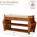 Oakvivo 34.3in Shoe Bench, Bamboo 3-Tier Entryway Bench with Storage, Shoe Rack Organizer Holds Up to 330 lb, 34.3 x 11.8 x 18.9 Inches for Entryway Bedroom Closet Living Room Hallway