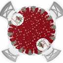 Round Fitted Tablecloth with Elastic Edge Christmas Tree Snowman Table Cloth for 45"-54" Circle Tables,Waterproof Oil-Proof Table Cover for Outdoor Picnic Party,Winter Snowflake Snowfall on Red