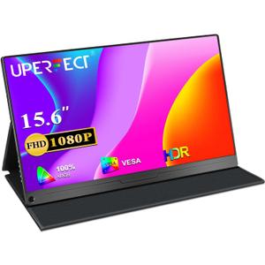 UPERFECT Portable Monitor, 15.6" IPS HDR 1920X1080 FHD Eye Care Travel Screen USB C Gaming Monitor, Dual Speaker External Monitor HDMI Type-C VESA for Laptop PC Phone w/Case