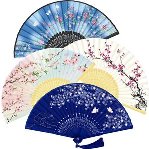 WEARXI Handheld Fan, 2PCS Hand Fan, Chinese Folding Fan for Women Foldable, Silk Bamboo Hand Held Fan, Paper Hand Fan (Type 1)