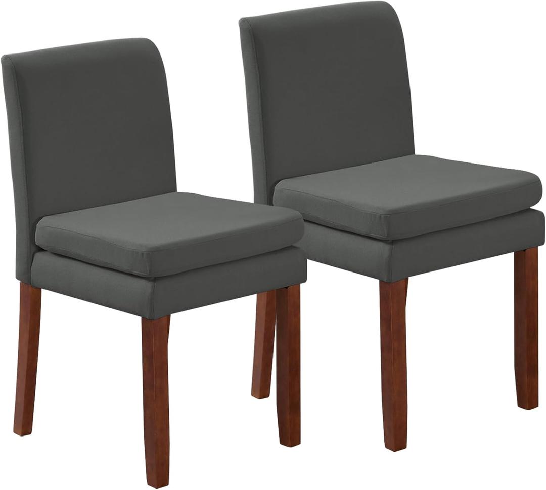 Aoowow Upholstered Dining Chairs, Modern Dining Room Chairs Set of 2 with Thick Padded Cushion Seat, Linen Fabric Kitchen Dining Room Chairs, Farmhouse Dining Chairs with Wood Legs, Ergonomic Back (Grey)