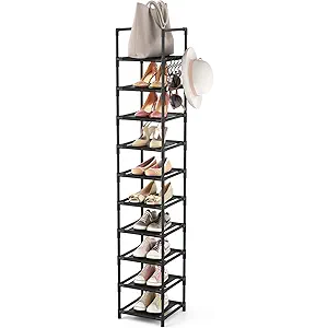 LANTEFUL Tall Narrow Shoe Rack for Entryway, 10Tier Sturdy Metal Shoe Shelf Storage 1015 Pairs of Shoes and Boots, Space Saving Corner Shoe Rack Organizer for Closet,Doorway,Garage,Living Room