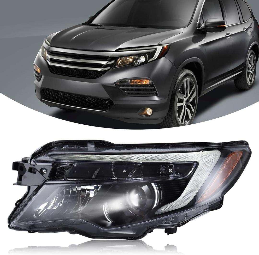 LED Low Beam With DRL Projector Headlight Assembly Compatible with 2016-2022 Honda Pilot LX /2017-2020 Honda Ridgeline/2019-2022 Honda Passport EX-L Left Driver Side 33150TG7A21 HO2502172