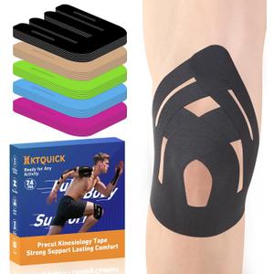 PreCut Kinesiology Tape for Knees, 24PCS Upgraded Waterproof KTQUICK Knee Tape for Knee Pain Relief Pre Cut, Original Cotton Athletic Knee Tape, Waterproof&Hypoallergenic Latex-Free for Sports (Black)