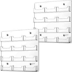 Lincia 2 Pieces Acrylic Business Card Holder Wall Mount Clear Sticker Display Rack Multiple Clear Acrylic Card Organizer Sticker Display Stand Pre Drilled Index Card Storage(12 Pockets) (9.6x3x2.5cm)
