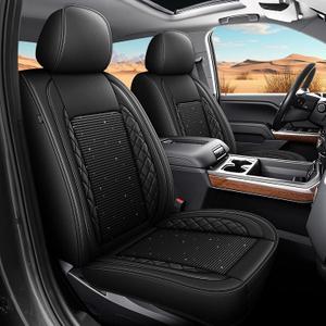 Front Seat Covers for Truck Chevy Chevrolet Silverado GMC Sierra 2007-2026 1500 2500HD 3500HD Waterproof Leather Silverado Seat Covers LT, RST, LTZ, Trail Boss(Black,2 Front Set)