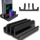 Elestoria 4- Slot Vertical Laptop Stand - Aluminum Laptop Stand Vertical for Desk - Fits MacBook Pro/Air, Surface, Mobiles & Gaming Laptops up to 17.3" - Heavy Duty Laptop Holder for Desk - Black