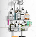 Shower Caddy Hanging - Never Rust Shower Hanging Organizer - Aluminum Over the ShowerHead Caddy with 6 Hooks for Razor/Sponge (Silver)