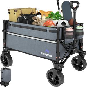 Collapsible Wagon Cart with Wheels Foldable - Folding Utility Heavy Duty Wagons Carts for Grocery Sports Garden Shopping Camping Grey (120L, Gray)