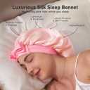 LitBear 100% Mulberry Silk Bonnet for Sleeping Women, 6A 22 Momme, Large Double-Layer Silk Hair Wrap with Tie Band (Pink)