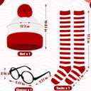 Halloween Costume Sets, Halloween Women Cosplay Red White Striped Shirt Beanie Cap Glasses Socks for Halloween Party (Red)