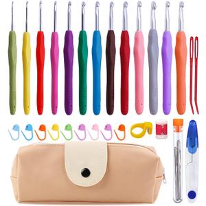 38 Pack Crochet Hooks Set, 13 Pcs 2mm(b)-10mm(n) Ergonomic Soft Grip Crochet Handles, Crochet Needle with Storage Case, for Arthritic Hands, Extra Long Knitting Needles 38 Pack Crochet Hooks Set, 13 Pcs 2mm(b)-10mm(n) Ergonomic Soft Grip Crochet Handles, Crochet Needle with Storage Case, for Arthritic Hands, Extra Long Knitting Needles