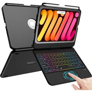 TaIYanG Keyboard Case for iPad mini 7 & Mini 6,7 Color Backlit Trackpad Keyboard Case for iPad mini 6th Generation 2021 8.3-inch,360 Rotatable Protective Slim Cover for iPad mini 7th Gen 2024 Tablet (Black)
