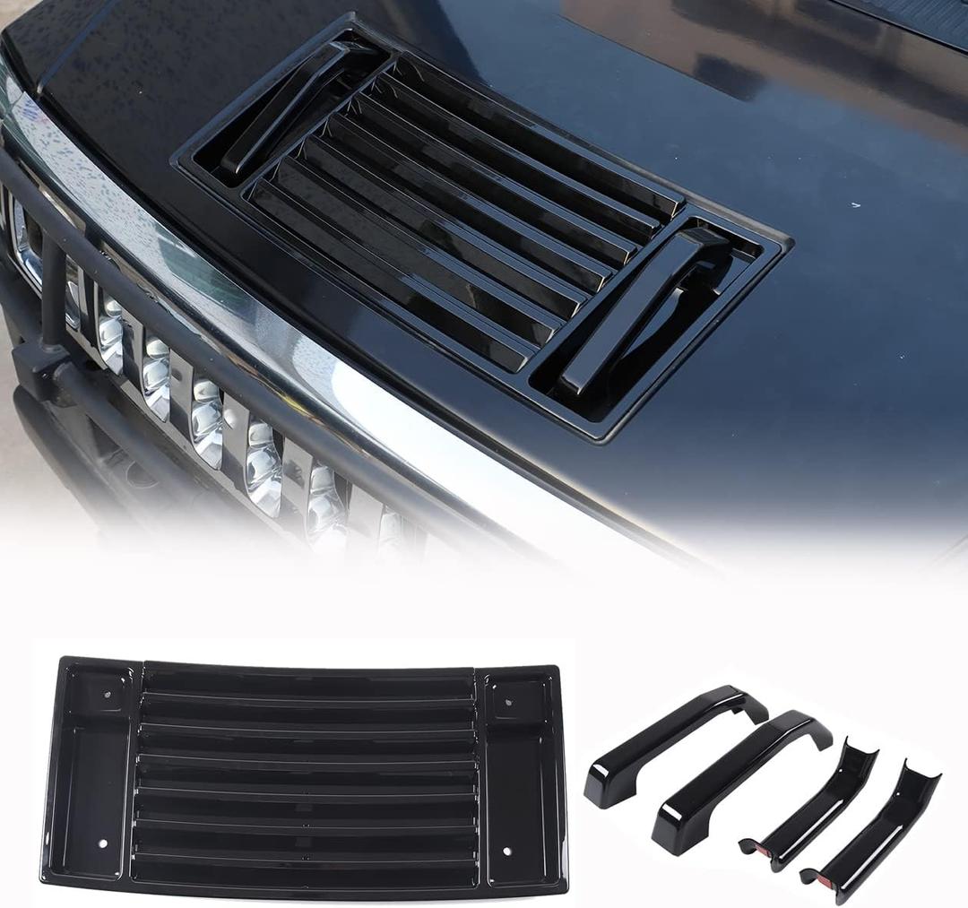 Hood Deck Vent Panel Trim Compatible with Hummer H2 2003-2009, Front Hood Vent Louver Cover, ABS Hood Deck Vent Panel Covers Trim Moulding (Bright Black)