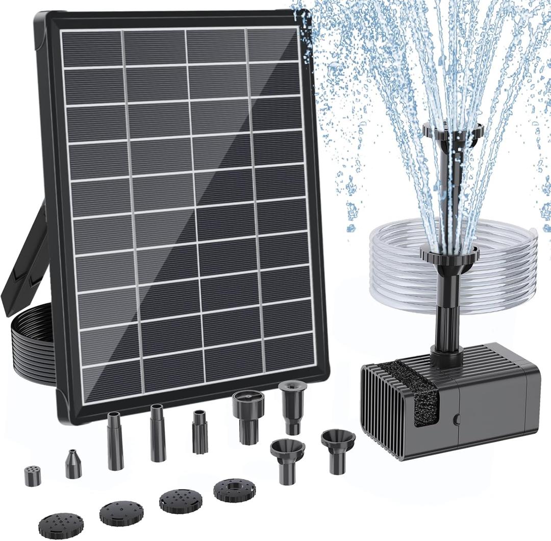 Antfraer Solar Fountain Pump 7W, Solar Water fountain for Bird Bath with Dry-Run Protection, Double-Layer Nozzles & 5Ft PVC Tubing for Bird Bath Small Pond Waterfall DIY Features