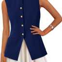 PRETTYGARDEN Blazer Vest Tops for Women Sleeveless Button Down Business Casual Outfits Work Suit Vests Waistcoat (Blue, M)