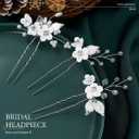 Unicra Silver Flower Bride Wedding Hair Pins Leaf Bridal Headpiece Pearl Rhinestone Bridesmaids Hair Accessories for Women and Girls(Pack of 3)