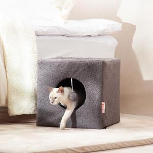 Charryarn Cat Cubby for Indoor Cats, Fluffy Large Cube Cat Cave Bed, Cat House Hideaway for Multiple Cats & Small Pets, Detachable Sherpa Cover 16 Inches