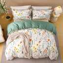 OAITE Duvet Cover Set Queen Size Floral Pattern Ultra Soft 100% Cotton Duvet Cover Sets 3-PC, Breathable Duvet Cover with Zipper Closure & Corner Ties(2 Pillow Shams,1 Duvet Cover)