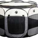 Portable Pet Playpen, Dog Playpen Foldable Pet Exercise Pen Tents Cat House Playground for Puppy Kitten Indoor Outdoor Travel Camping Use (Large (44.8"X44.8"X22.8"), Gray)