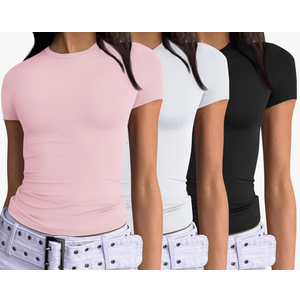 AUTOMET Womens 3 Piece Short Sleeve Shirts Basic Going Out Slim Fitted Crop Tops 2025 Summer Y2k Clothes, XS