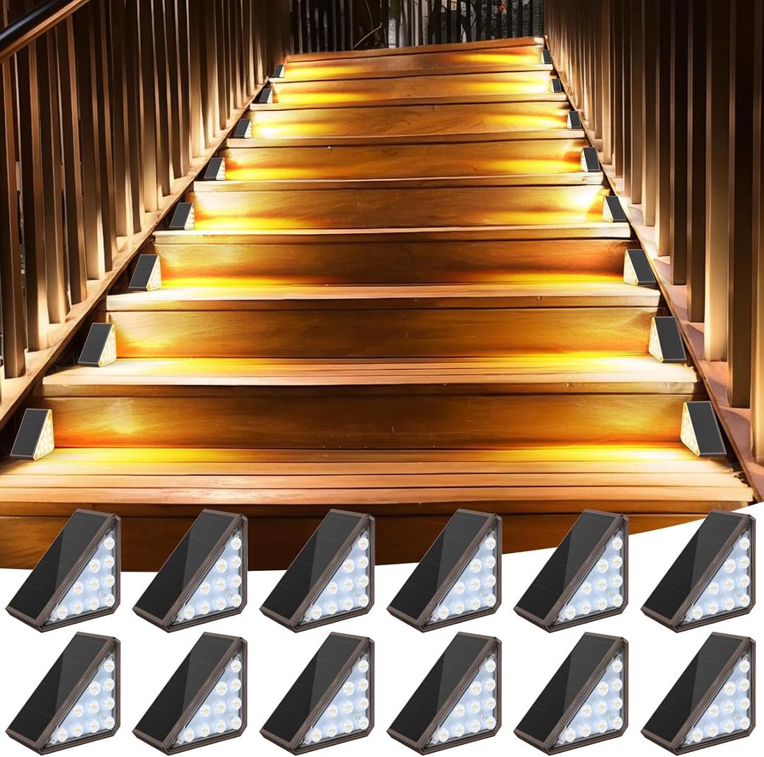 AUDLES 12 Pack Solar Stair Lights Outdoor Stair Lights with Waterproof IP67 LED Solar Light for Outside Light Decor for Deck, Front Step, Front Porch, Patio, Garden and Backyard (Brown)