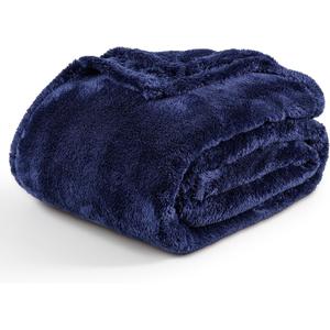 Berkshire Blanket Classic Extra-Fluffy Plush Blanket King Size, Soft Fuzzy Fluffy Long Hair Blanket for Couch Sofa Bed, Atlantis Dark Blue, 90x108 Inches