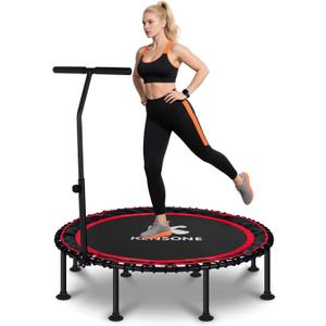 40/48" Foldable Rebounder Trampoline for Adults with Bungee, 450/550 LBS Quiet Indoor Mini Trampoline for Adults Fitness, Gym Workout, Home Exercise (Red)