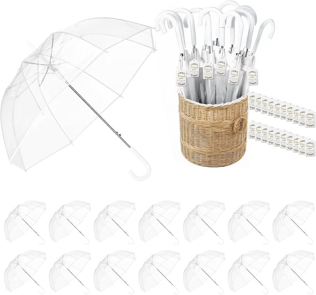 15-Pack Wedding Umbrellas, Windproof Bulk with Thank You Tags, Large Dome Guest Favors for Wedding Party & Outdoor Photography