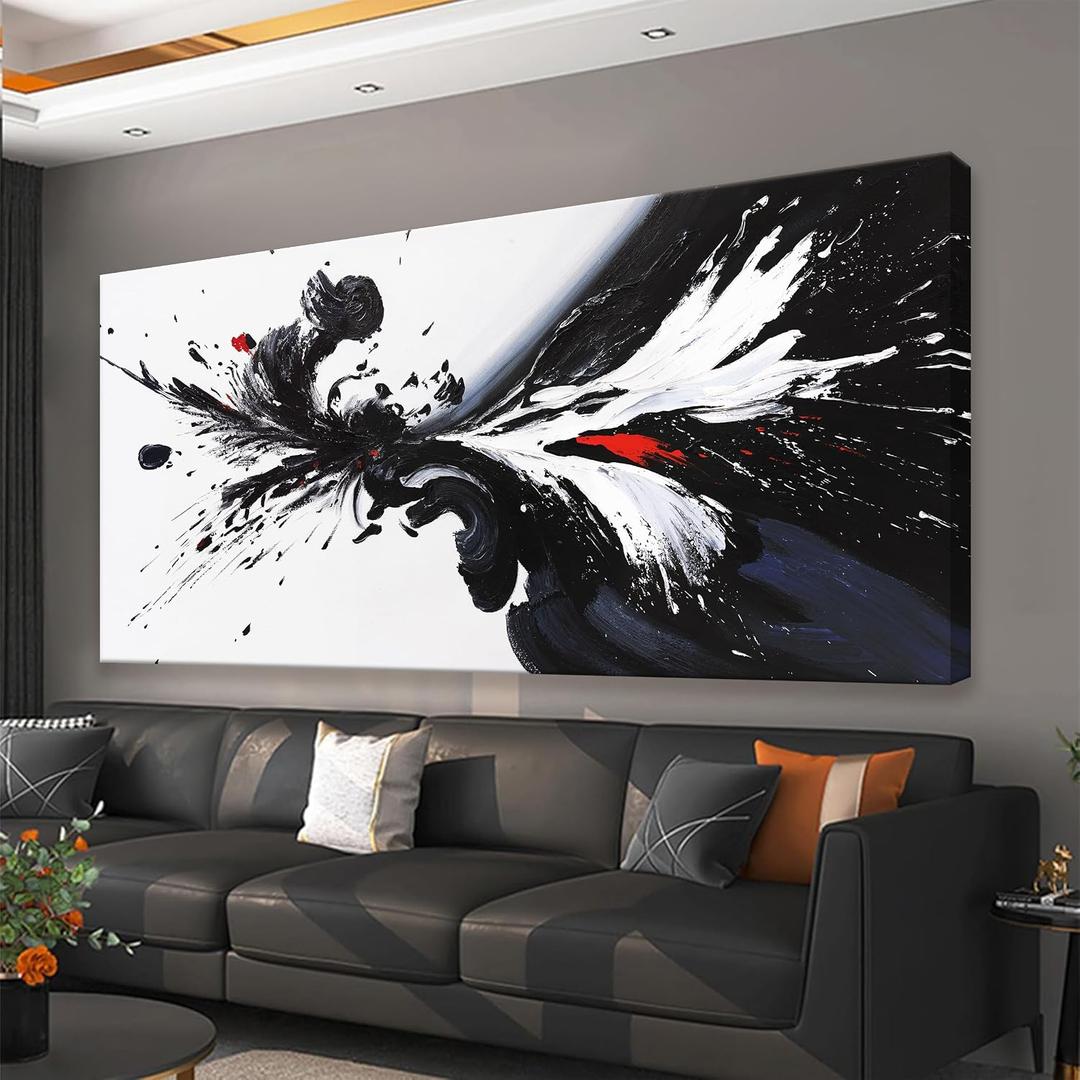 QSQ Black And White Wall Art Modern Abstract Wall Art For Living Room Prints Black Canvas Art Wall Decor Abstract Paintings Picture For Bedroom Office Home Wall Decor Chicago Artwork 24 × 48 In