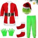 Green Costumes Kids 5Pcs Costume Long Sleeve Hooded Top and Pants Sets Green Monster Christmas Outfits (S/4-5Y)