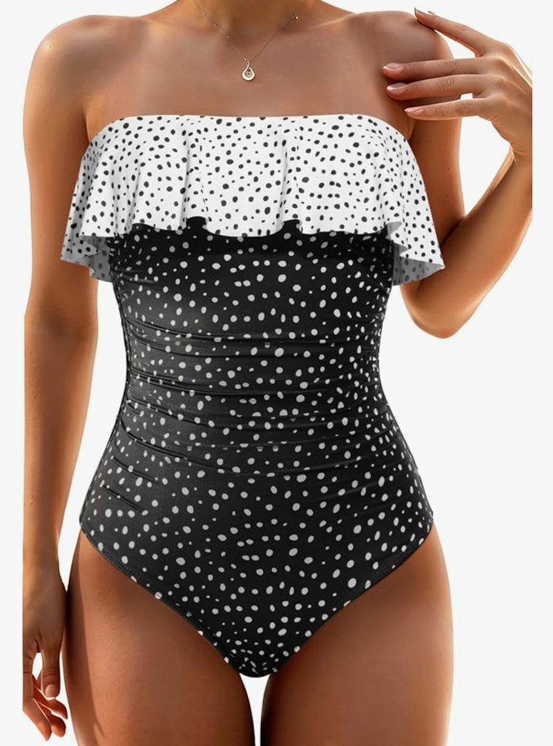 Holipick Strapless One Piece Swimsuits for Women Tummy Control Bandeau Bathing Suits Ruffle Slimming Swimwear
Size L