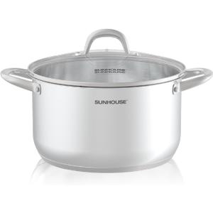 SUNHOUSE 8 Quart Stock Pot with Lid - 3-Ply Bottom Stainless Steel Pasta Cooking Canning Dutch Oven Pot - Induction Compatible for All Stovetops - Dishwasher Safe & Oven Safe
