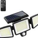 Tuffenough Solar Outdoor Lights 2500LM 210 LED Security Lights with Remote Control,3 Heads Motion Sensor Lights, IP65 Waterproof,270 Wide Angle Flood Wall Lights with 3 Modes(1 Packs)