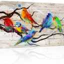 sechars Colorful Birds Canvas Wall Art Birds on Tree Branches Painting Prints Rustic Farmhouse Countryside Living Room Kitchen Decor 20"X48"