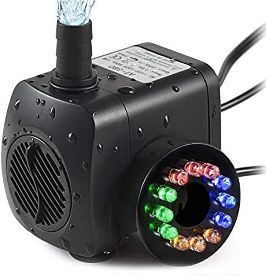 220 GPH Submersible Water Pump(800L/H, 15W),Ultra Quiet 12 LED Colorful Pump Lights with 2 Nozzles,6 Feet Power Cord for Fish Tank, Pond, Aquarium, Statuary, Hydroponics