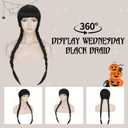 Benehair Black Braided Wig With Bangs, Long Braid Pigtail Wig For Women Adult Halloween Themed Party Cosplay Wed