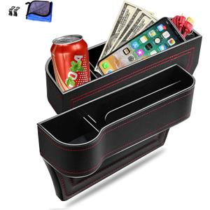Car Seat Gap Filler Organizer, 2 Pack Multifunctional Car Seat Organizer, Auto Console Side Storage Box with Cup Holders 2 Seat Hooks for Drink, Car Organizer Front Seat for Holding Phone, Sunglasses