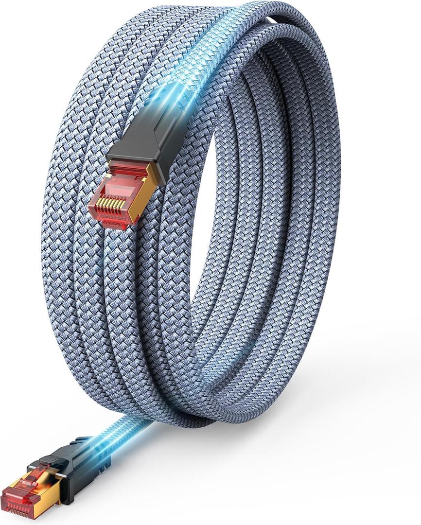 Snowkids Cat 8 Ethernet Cable 50 FT, Braided Heavy Duty High Speed Internet/LAN/Network Cable, 40Gbps 2000Mhz, Indoor and Outdoor Flat Patch Cord RJ45 Connector for Gaming, PC, Modem, Router