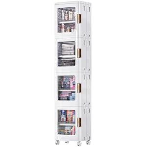 VECELO 4-Tier Tall Narrow Storage Cabinet with Movable Wheels, Adjustable Shelves, Anti-Tip, Slim, for Small Space, Bathroom, Kitchen, Laundry, White